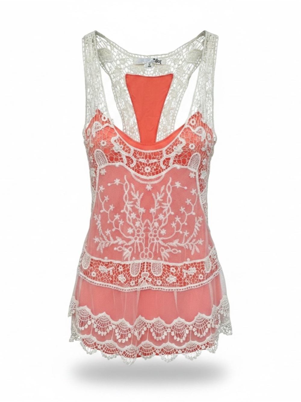 Jolt Coral Pink Lace Overlay Tank‎ Top